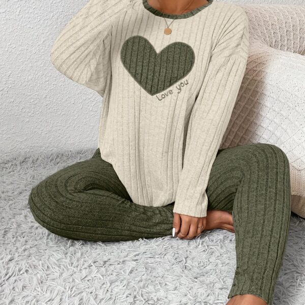 Plus Size Heart Fitted Long Sleeve And Long Pants Loungewear Set - Image 15