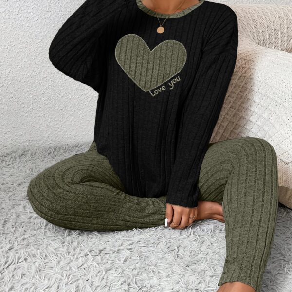 Plus Size Heart Fitted Long Sleeve And Long Pants Loungewear Set - Image 21