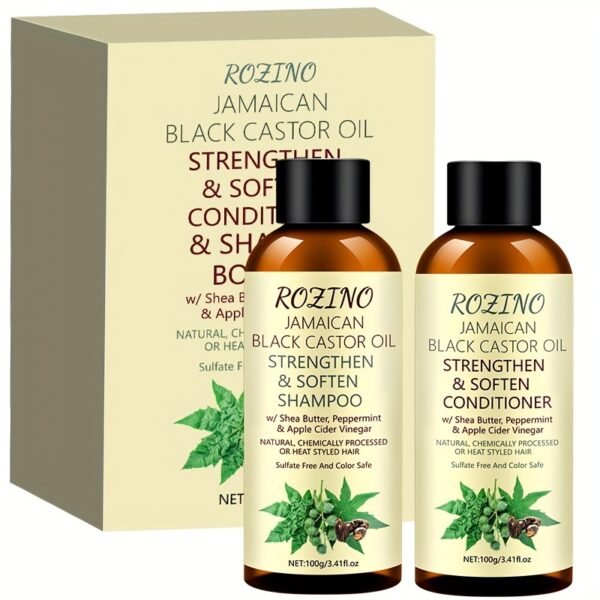 2pcs Rozino Jamaican Black Castor Oil Shampoo and Conditioner Set, -Adult, Moisturizing Lotion for Normal Hair, Deep Cleansing Scalp, Removes Excess Oil, Promotes Fluffy Hair - Image 2