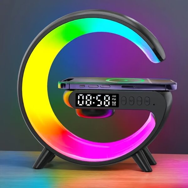 1pc Kouzone Wireless Speaker with Phone Charger, Dimmable Alarm Clock, Sunrise Simulation, Tabletop Mono Sound Machine with Night Light, USB Type-C, Button Control, 5.2 Surround Sound, Rechargeable Lithium Polymer Battery, Ideal for Bedroom, Creative Gift - Image 4