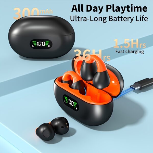 Open Ear Clip Wireless Earplugs BT 5.3, Sports Earphones Built-In Microphone with Ear Hook And Ear Hook, Wireless Charging Box And Display - Image 5