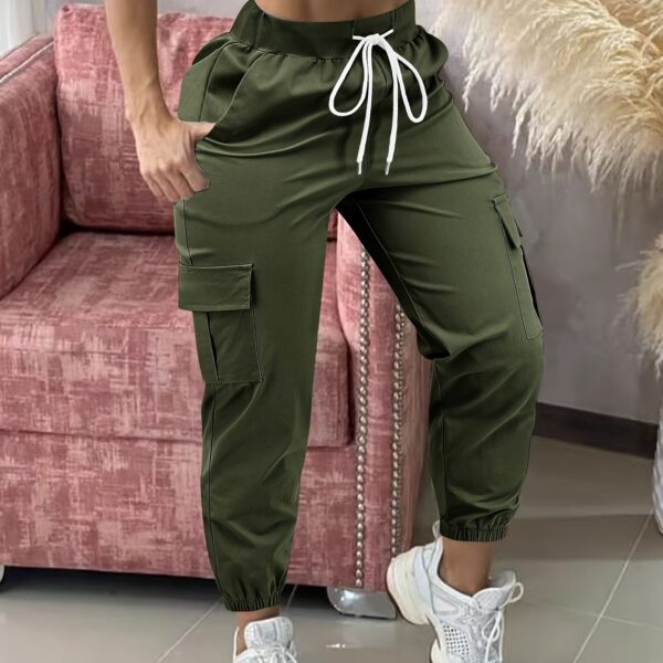 Women'S Casual Cargo Pants, Polyester Solid Color All-Season Woven Trousers, with Drawstring Waist - Image 14