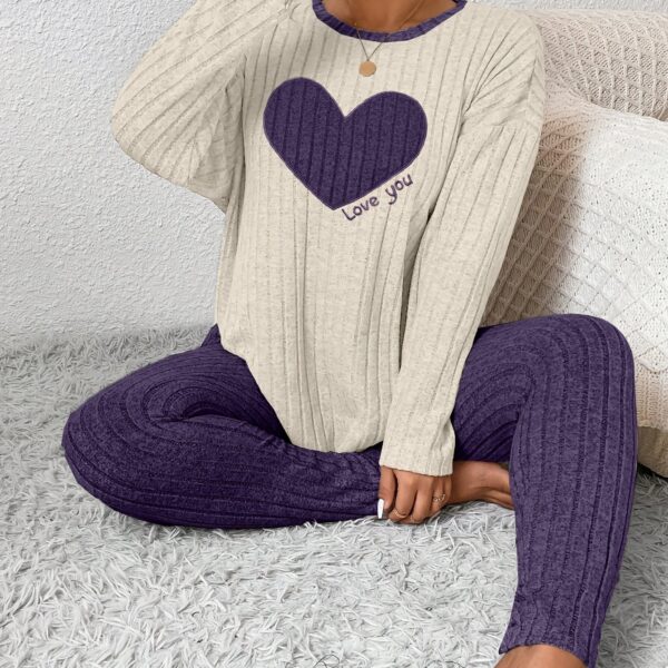 Plus Size Heart Fitted Long Sleeve And Long Pants Loungewear Set - Image 18