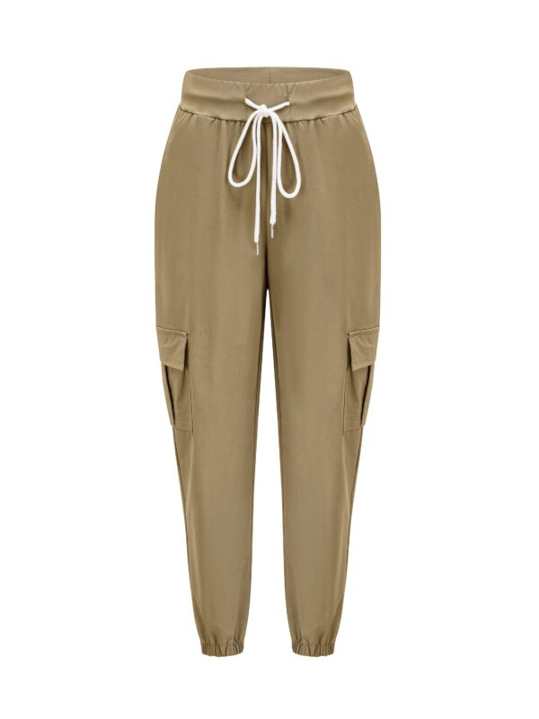 Women'S Casual Cargo Pants, Polyester Solid Color All-Season Woven Trousers, with Drawstring Waist - Image 9