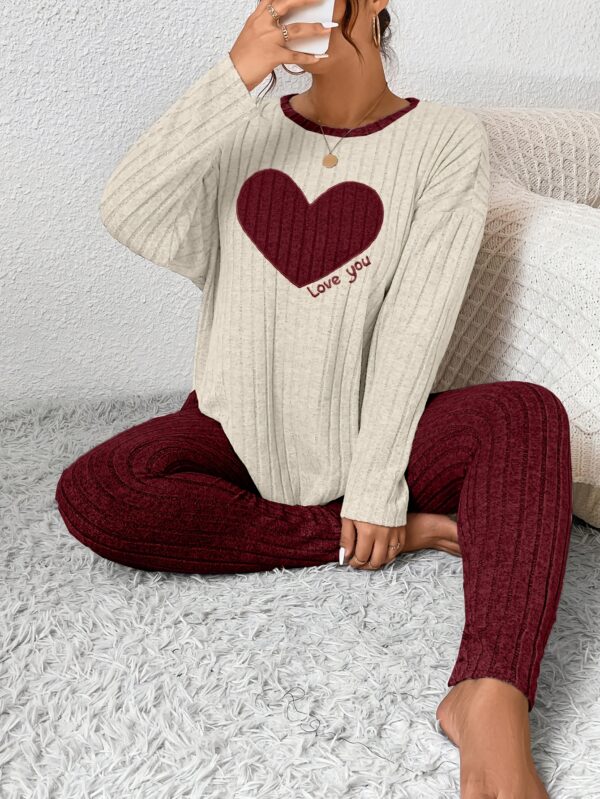 Plus Size Heart Fitted Long Sleeve And Long Pants Loungewear Set - Image 2