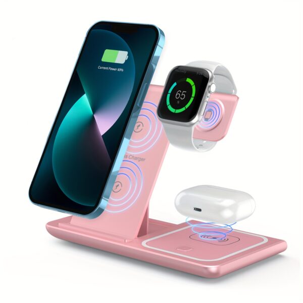 Wireless Charging Station 3-in-1 Standard 15W Fast Mag-Safe Charger Stand with QC3.0 Adapter, Suitable for iPhone 15 14 13 12 11 x 8 Pro Max/Pro/Mini/Plus, iWatch Ultra 9/8 7/6/5/4/3/2, AirPods 3/2 - Image 6