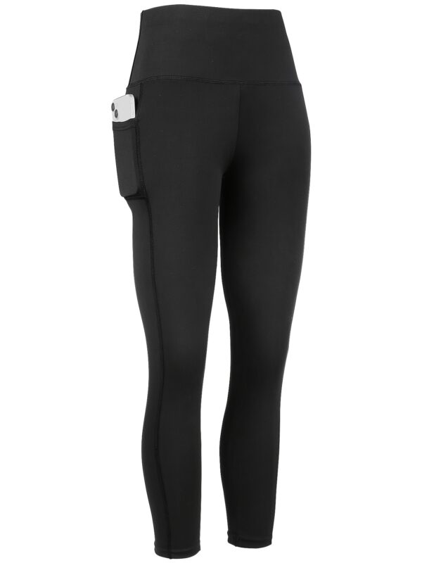 High Waist Yoga Leggings with Pockets for Women - Tummy Control, Stretchy Workout & Running Pants, Black Polyester-Spandex Blend, All-Season Activewear, Yoga Activewear | Sporty Look | Smooth Texture - Image 2