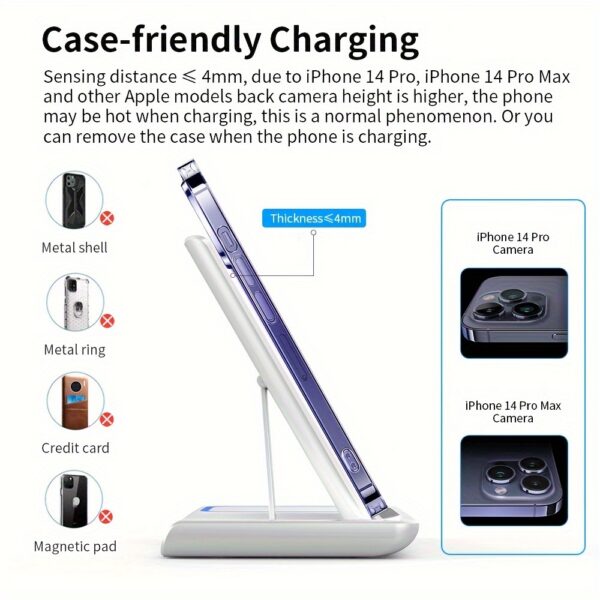 Wireless Charging Station 3-in-1 Standard 15W Fast Mag-Safe Charger Stand with QC3.0 Adapter, Suitable for iPhone 15 14 13 12 11 x 8 Pro Max/Pro/Mini/Plus, iWatch Ultra 9/8 7/6/5/4/3/2, AirPods 3/2 - Image 9