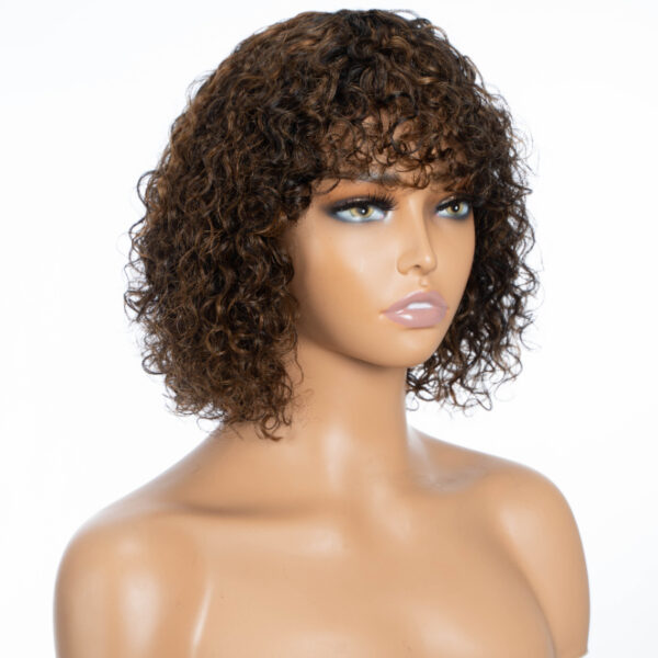 Short Curly Human Hair Wigs Colored Brazilian Bob Human Hair Wigs For Women Ombre Highlight Brown Black Deep Curly Full Wig With Bangs 150% - Image 8