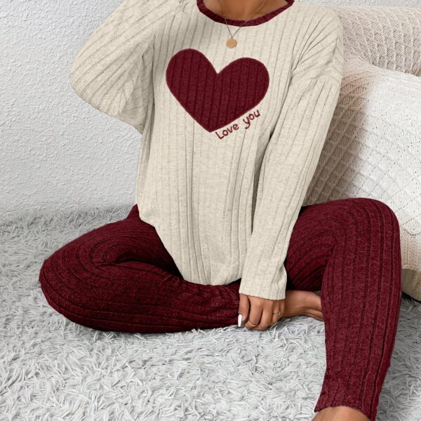 Plus Size Heart Fitted Long Sleeve And Long Pants Loungewear Set - Image 17