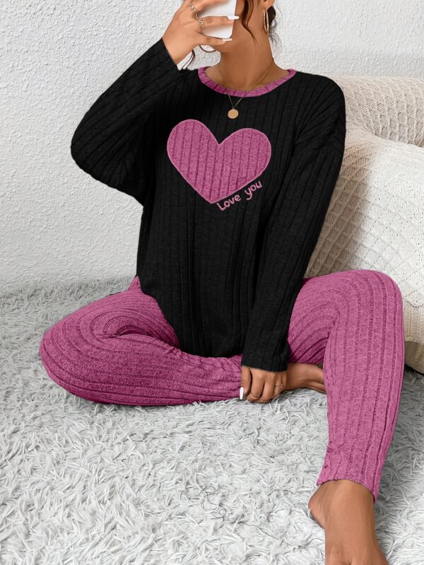 Plus Size Heart Fitted Long Sleeve And Long Pants Loungewear Set - Image 7