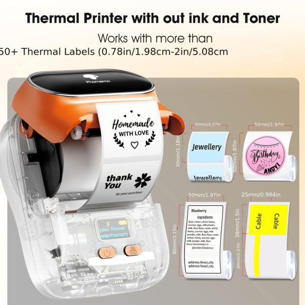 Phomemo M110 Barcode Printer - Suitable for Small Businesses, Schools, Barcodes, Addresses, Jewelry, Clothing, Label Making Machine Wireless Thermal Label Printer, Orange - Image 8