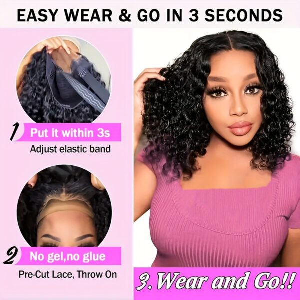 4x4 Put On And Go Human Hair Curly For Women Kinky Curly Lace Front Wig Human Hair Pre Plucked Pre Cut Lace Ready To Wear 180% Density Natural Black - Image 5