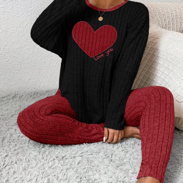 Plus Size Heart Fitted Long Sleeve And Long Pants Loungewear Set - Image 20