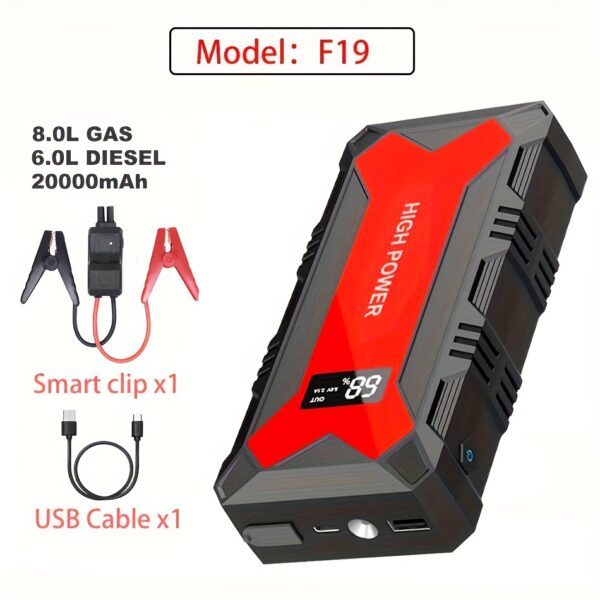 2500A Portable Car Jump Starter 20000mAh Power Bank - 12V Battery Booster Charger for 6.0L Gas and 5.0L Diesel Engines -car, motorcycle, SUV, and Safely Starts Dead Batteries in seconds, with flashlight, compass - Image 11