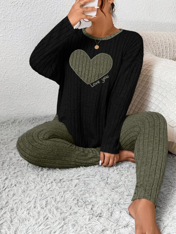 Plus Size Heart Fitted Long Sleeve And Long Pants Loungewear Set - Image 6