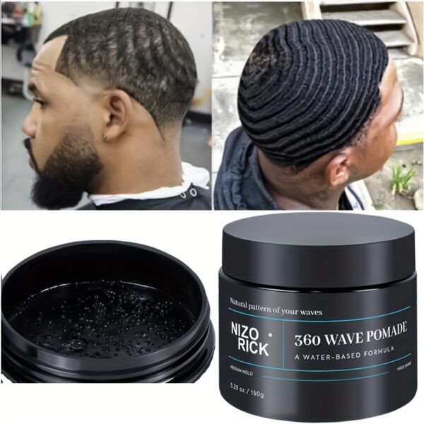 Nizo Rick 360 Wave Pomade - 150g, Castor Oil Infused, Water-Based Hair Styling Gel for All Curl Types - Moisturizing & Strong Hold, Easy Rinse - Image 7