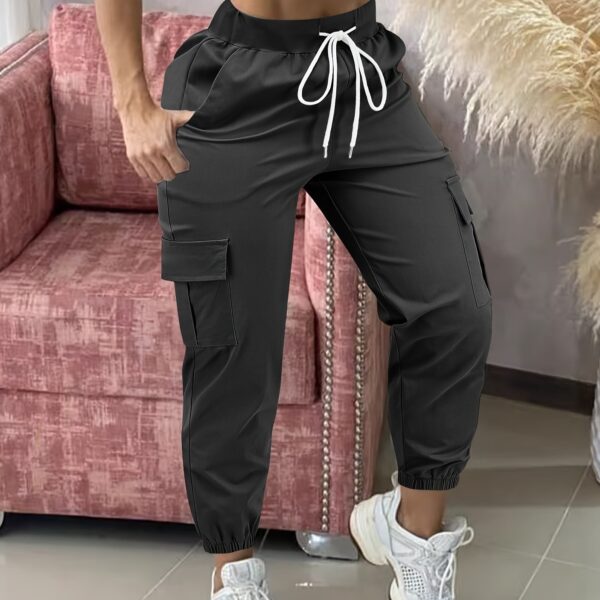 Women'S Casual Cargo Pants, Polyester Solid Color All-Season Woven Trousers, with Drawstring Waist - Image 12