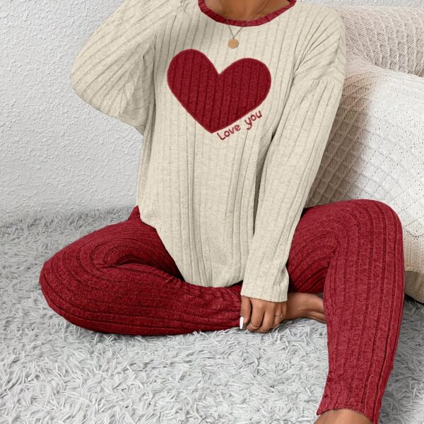 Plus Size Heart Fitted Long Sleeve And Long Pants Loungewear Set - Image 13