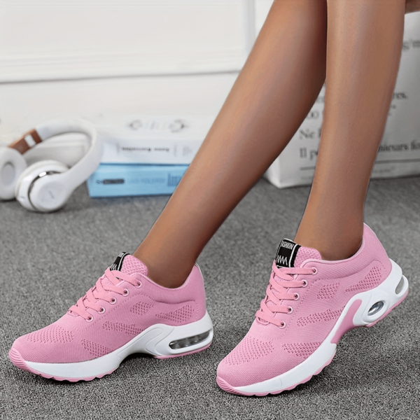 Women's Air Cushion Sneakers, Flying Woven Shock Absorbing Running Shoes, Lace Up Comfortable Outdoor Sports Shoes - Image 12