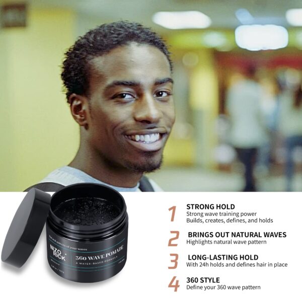 Nizo Rick 360 Wave Pomade - 150g, Castor Oil Infused, Water-Based Hair Styling Gel for All Curl Types - Moisturizing & Strong Hold, Easy Rinse - Image 9