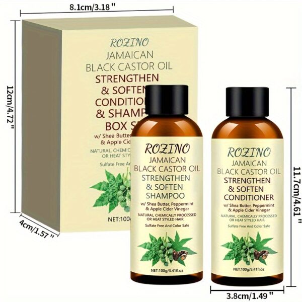 2pcs Rozino Jamaican Black Castor Oil Shampoo and Conditioner Set, -Adult, Moisturizing Lotion for Normal Hair, Deep Cleansing Scalp, Removes Excess Oil, Promotes Fluffy Hair - Image 5