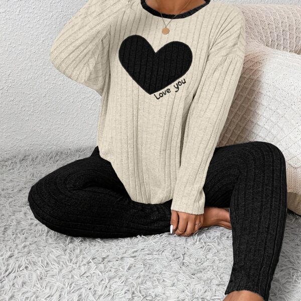 Plus Size Heart Fitted Long Sleeve And Long Pants Loungewear Set - Image 12