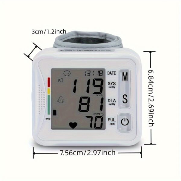 1pc TAIKON Wrist Blood Pressure Monitor with LCD Display, Adjustable Cuff, Pulse Rate Detection, and Irregular Heartbeat Alert - Battery Operated (Batteries Not Included), Blood Pressure Measurement | Comprehensive Display | Sound Playback Feature - Image 4