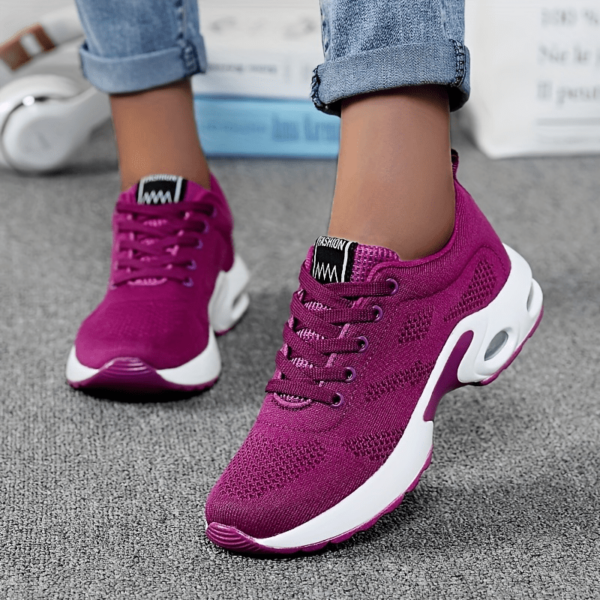 Women's Air Cushion Sneakers, Flying Woven Shock Absorbing Running Shoes, Lace Up Comfortable Outdoor Sports Shoes - Image 11