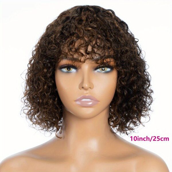 Short Curly Human Hair Wigs Colored Brazilian Bob Human Hair Wigs For Women Ombre Highlight Brown Black Deep Curly Full Wig With Bangs 150% - Image 4