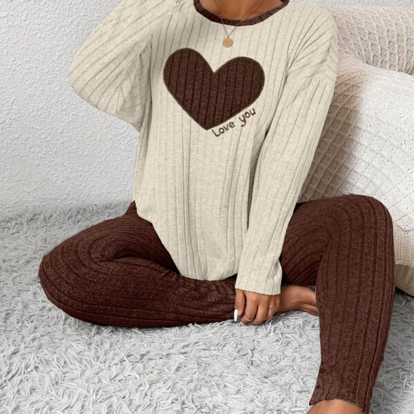 Plus Size Heart Fitted Long Sleeve And Long Pants Loungewear Set - Image 14