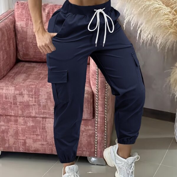 Women'S Casual Cargo Pants, Polyester Solid Color All-Season Woven Trousers, with Drawstring Waist - Image 17