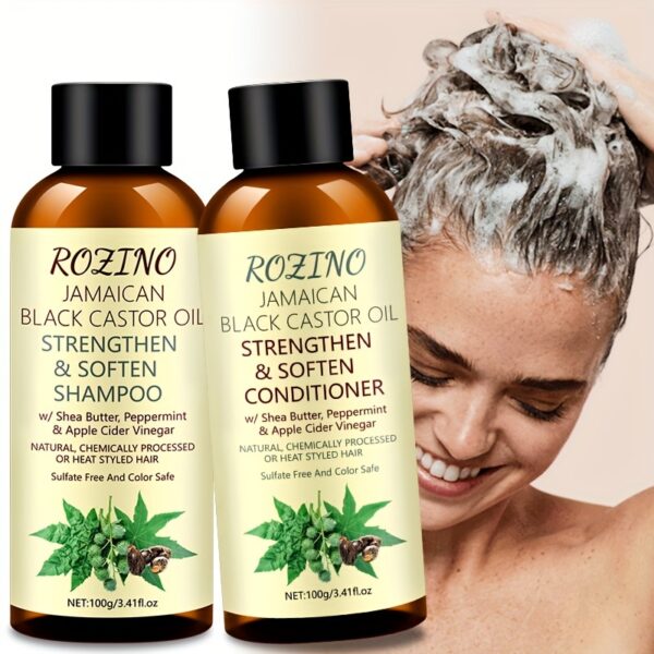 2pcs Rozino Jamaican Black Castor Oil Shampoo and Conditioner Set, -Adult, Moisturizing Lotion for Normal Hair, Deep Cleansing Scalp, Removes Excess Oil, Promotes Fluffy Hair - Image 9