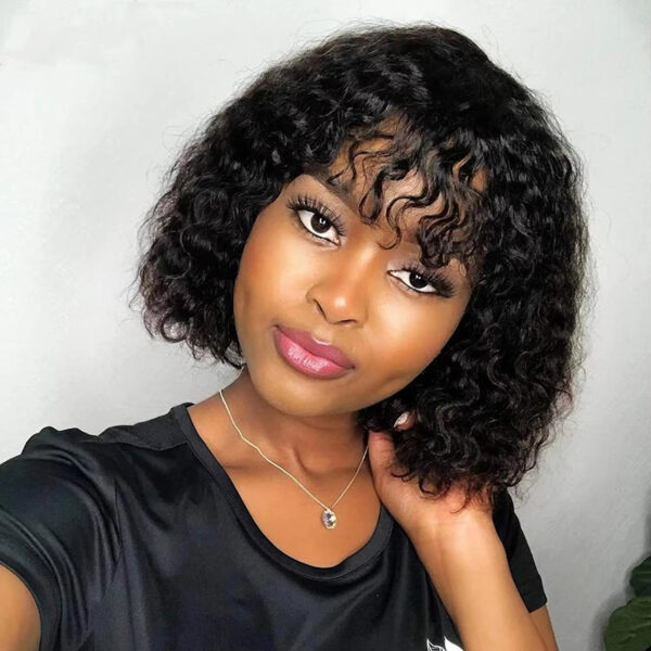 Short Curly Human Hair Wigs Colored Brazilian Bob Human Hair Wigs For Women Ombre Highlight Brown Black Deep Curly Full Wig With Bangs 150% - Image 6