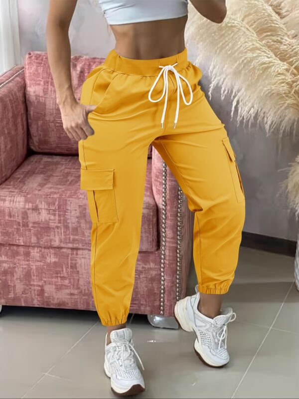 Women'S Casual Cargo Pants, Polyester Solid Color All-Season Woven Trousers, with Drawstring Waist - Image 8