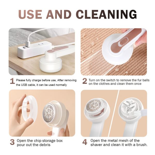 Rechargeable Electric Lint Remover, Portable Shaver for Clothing, Furniture, and Carpet, Effective Pill Fuzz Removal with USB Cable and Cleaning Brush, Lint Balls Bobbles, Cleaning Machine - Image 9