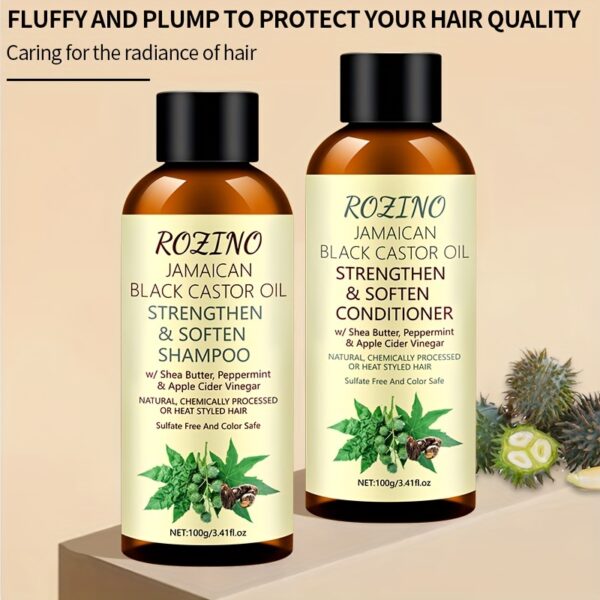 2pcs Rozino Jamaican Black Castor Oil Shampoo and Conditioner Set, -Adult, Moisturizing Lotion for Normal Hair, Deep Cleansing Scalp, Removes Excess Oil, Promotes Fluffy Hair - Image 6