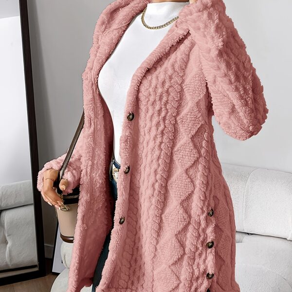 Elegant Beige Quilted Faux Fur Hooded Cardigan - Cozy Long Sleeve, Button Front Outerwear with Diamond Pattern, Perfect for Fall/Winter, Machine Washable - Image 17