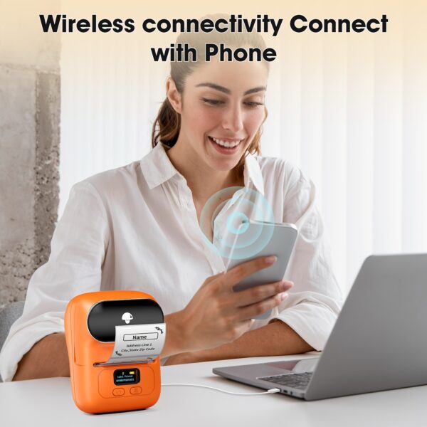 Phomemo M110 Barcode Printer - Suitable for Small Businesses, Schools, Barcodes, Addresses, Jewelry, Clothing, Label Making Machine Wireless Thermal Label Printer, Orange - Image 6