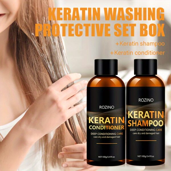 ROZINO Keratin Shampoo and Conditioner Set, 2pcs - Deep Conditioning and Cleaning Care for Dry Hair, Unisex-adult, Glycerin Enriched, Smooth Silky Finish, Hydrating Long-Lasting Scent, Hair Care Combo - Image 7