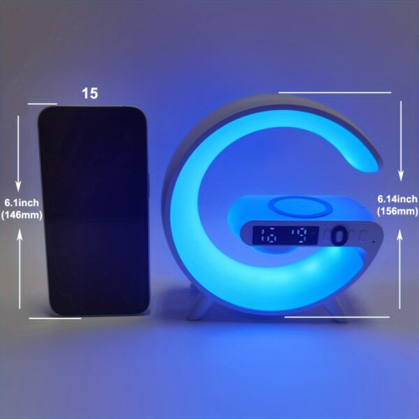 1pc Kouzone Wireless Speaker with Phone Charger, Dimmable Alarm Clock, Sunrise Simulation, Tabletop Mono Sound Machine with Night Light, USB Type-C, Button Control, 5.2 Surround Sound, Rechargeable Lithium Polymer Battery, Ideal for Bedroom, Creative Gift - Image 5