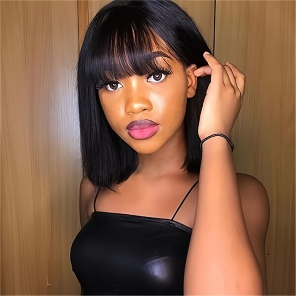 Straight Natural Scalp Raw Human Hair HD Lace Bob With Bang 180% Density Glueless HD 2x1 Lace Bob With Bang Glueless Wigs - Image 7