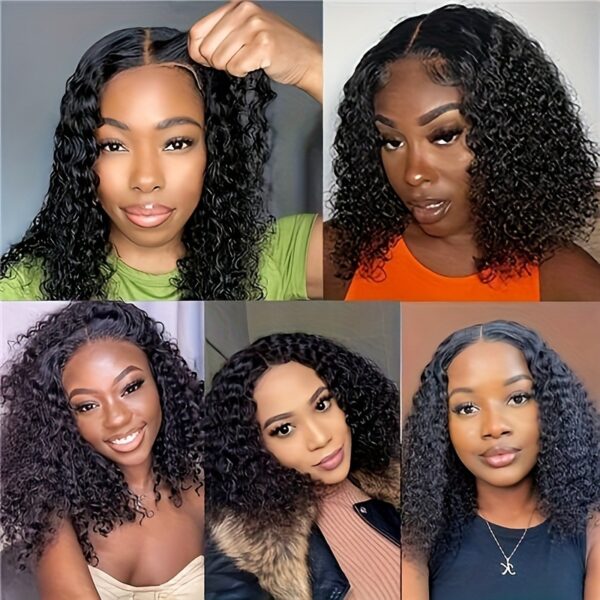 4x4 Put On And Go Human Hair Curly For Women Kinky Curly Lace Front Wig Human Hair Pre Plucked Pre Cut Lace Ready To Wear 180% Density Natural Black - Image 7