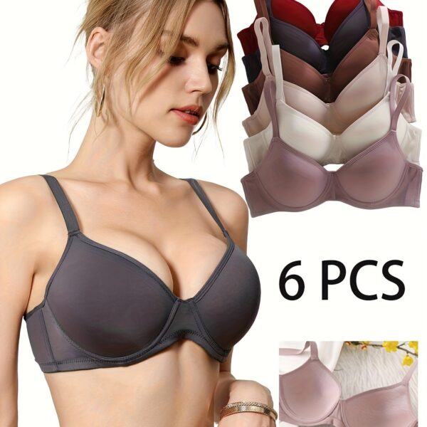 [Ultra-Soft Push-Up Bras] 6pcs Ultra-Soft Seamless Push-Up Bras - Full Coverage, Non-Padded, Comfortable Casual Attire - Elegant T-Shirt Intimates in Assorted Colors, Bra And Panty Set for Women - Image 8