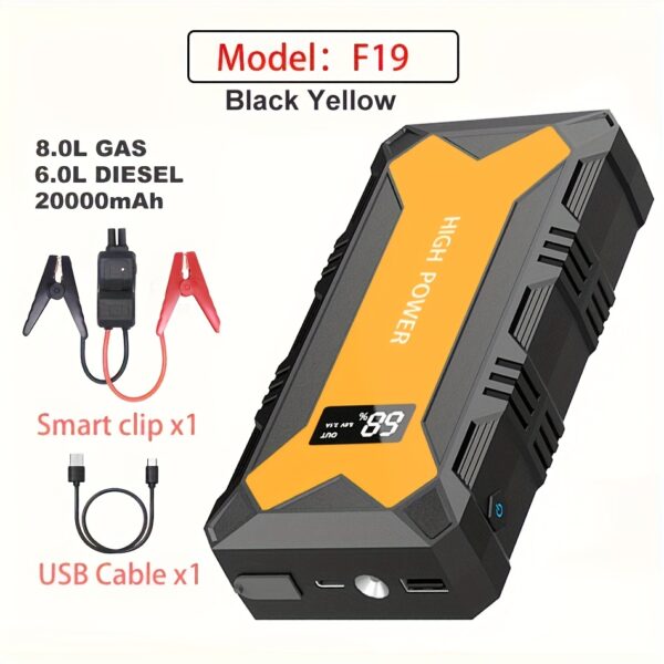 2500A Portable Car Jump Starter 20000mAh Power Bank - 12V Battery Booster Charger for 6.0L Gas and 5.0L Diesel Engines -car, motorcycle, SUV, and Safely Starts Dead Batteries in seconds, with flashlight, compass - Image 7