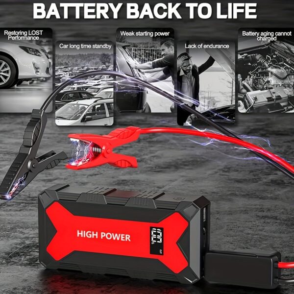 2500A Portable Car Jump Starter 20000mAh Power Bank - 12V Battery Booster Charger for 6.0L Gas and 5.0L Diesel Engines -car, motorcycle, SUV, and Safely Starts Dead Batteries in seconds, with flashlight, compass - Image 8