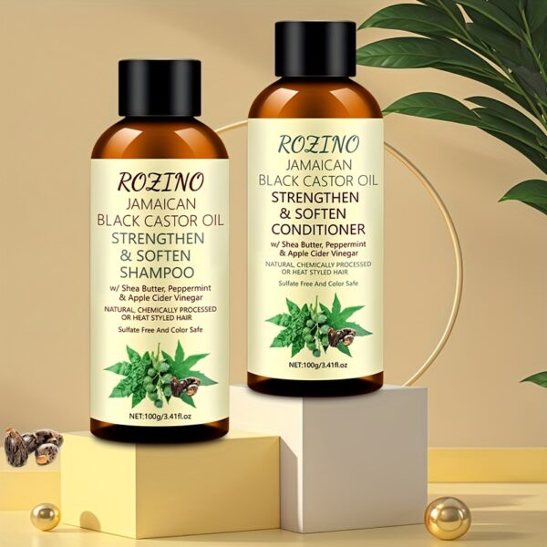 2pcs Rozino Jamaican Black Castor Oil Shampoo and Conditioner Set, -Adult, Moisturizing Lotion for Normal Hair, Deep Cleansing Scalp, Removes Excess Oil, Promotes Fluffy Hair - Image 3