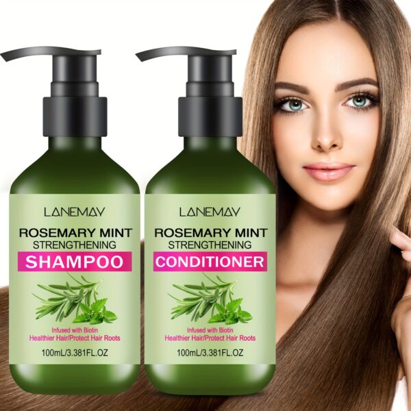 2PCS Unisex Rosemary Mint Strengthening Lanemay Shampoo and Conditioner Set for Normal Types, Moisturizing with Rosemary Extract for Healthier, Stronger Hair