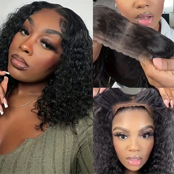 4x4 Put On And Go Human Hair Curly For Women Kinky Curly Lace Front Wig Human Hair Pre Plucked Pre Cut Lace Ready To Wear 180% Density Natural Black - Image 6