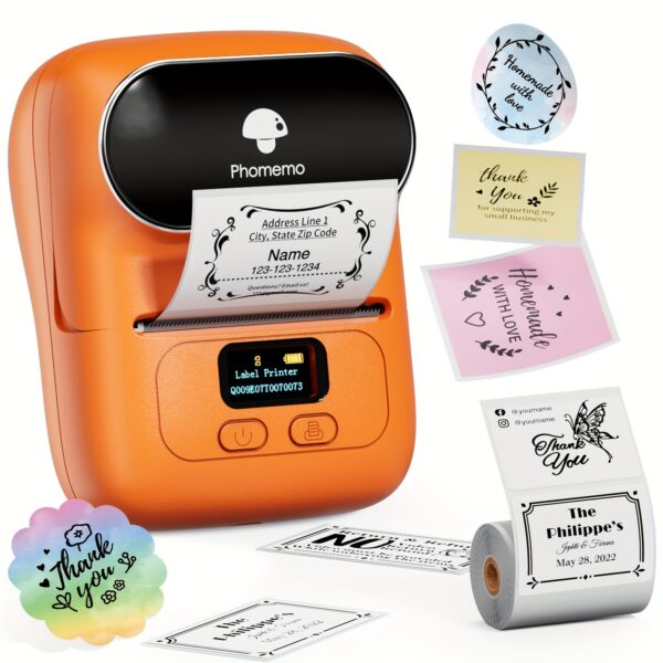 Phomemo M110 Barcode Printer - Suitable for Small Businesses, Schools, Barcodes, Addresses, Jewelry, Clothing, Label Making Machine Wireless Thermal Label Printer, Orange